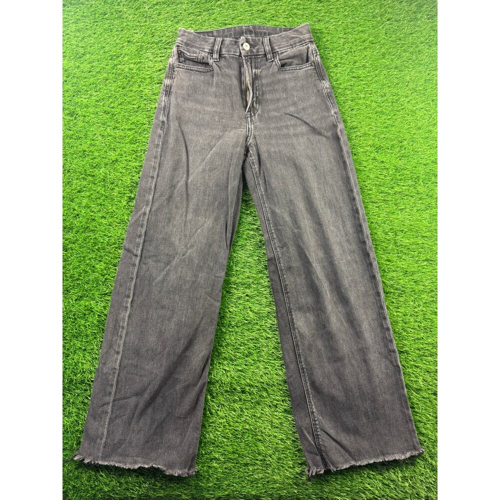 American Eagle Curvy Super High Rise Baggy Wide Leg Jeans Women's 0 Black Denim